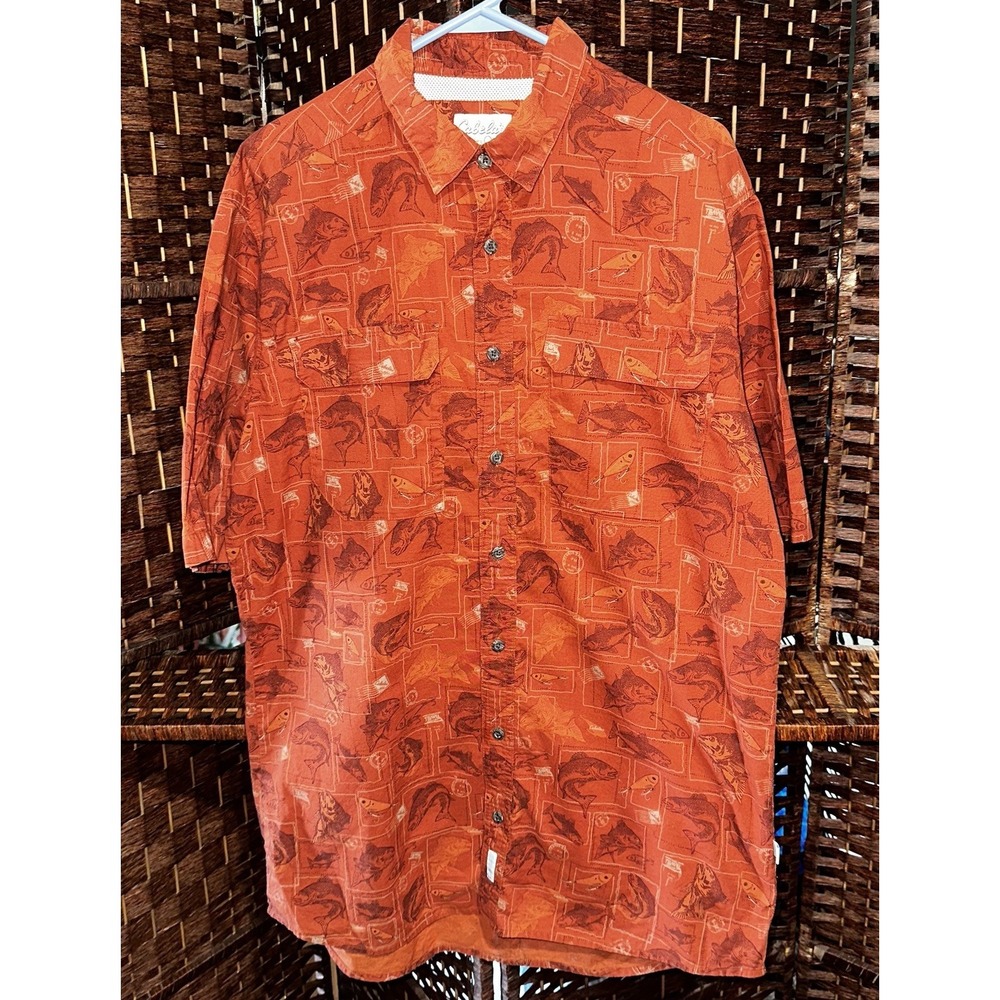 Cabela's Men's Vented Back‎ Shirt Size L Orange Fly Fishing Lure Outdoors
